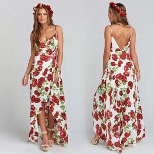 Show Me Your MuMu White Maxi Dress with Red Rose Print